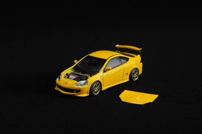 Motorhelix 1:64 Honda Mugen Integra Type-R DC5 Phoenix Yellow Openable Front Hood Detailed Engine - Honda & Mugen Duel Official Licensed