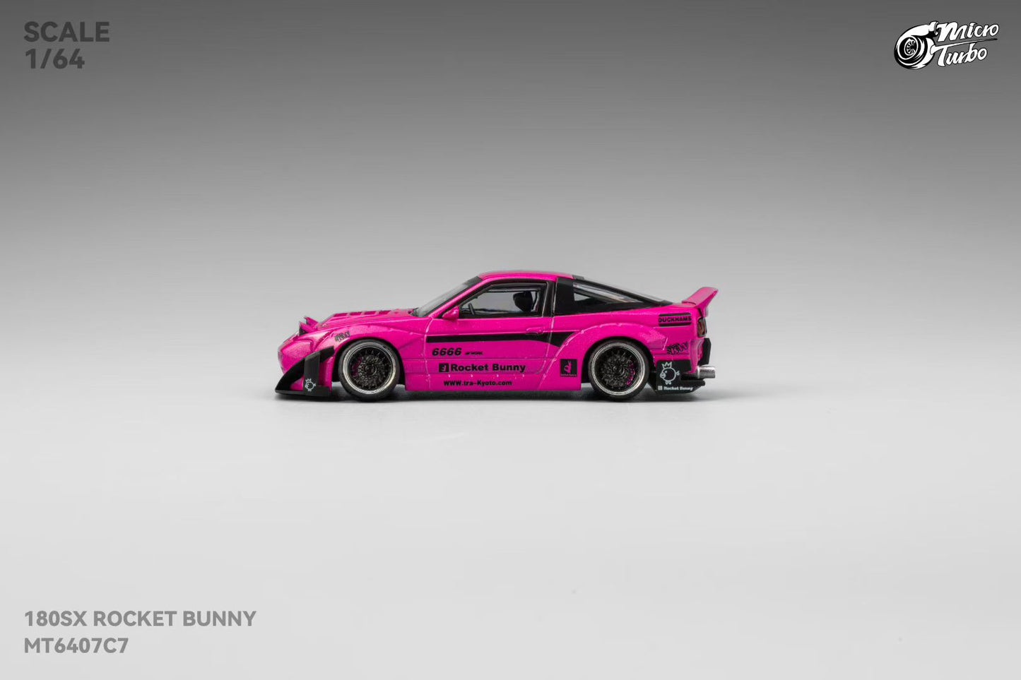 Micro Turbo 1:64 Nissan Silvia S13 180SX Pandem Rocket Bunny Rose Red Folding Lights Detailed Engine Limited 999 Pieces