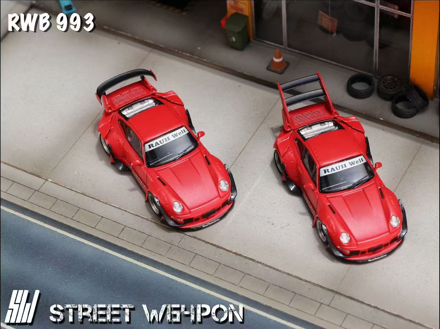 Street Weapon 1/64 Porsche RWB 993 Matt Red NAGINATA High Tail Spoiler Version