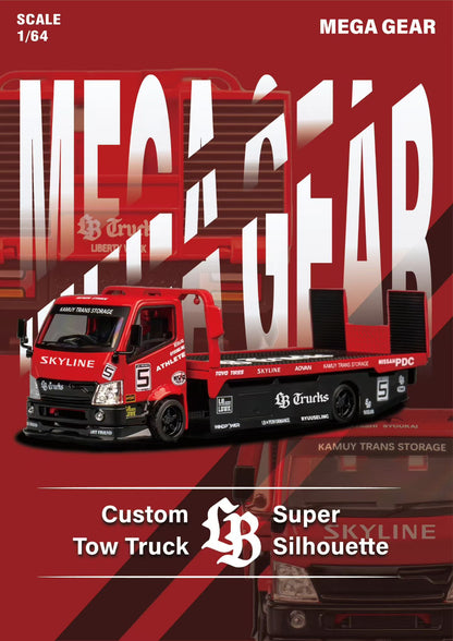 Mega Gear 1:64 Hino 300 Series MK2 Custom Extendable Tow Truck Flat bed #5 Liberty Walk LB Truck Super Silhouette Red Black Livery