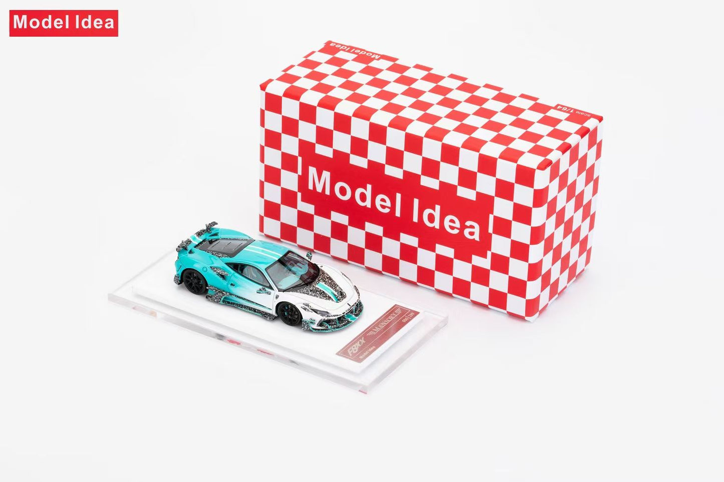 [Premium Resin Model] Model Idea 1:64 Ferrari F8 Tributo Mansory Custom F8XX Blue White Limited to 299 Pieces