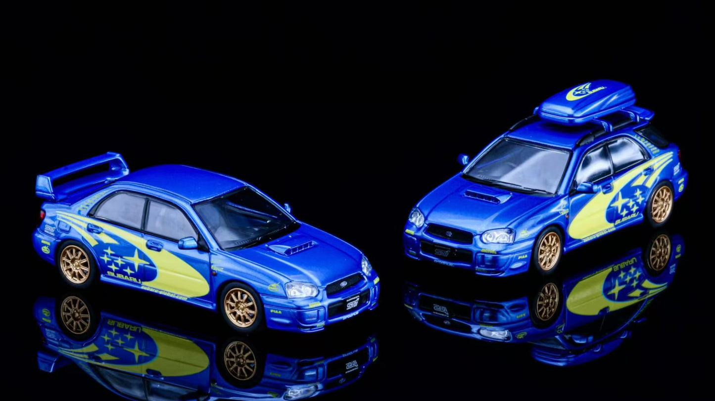 Furuya 1:64 Subaru Impreza WRX STI Blob Eye Sedan Blue Rally Gold Wheels