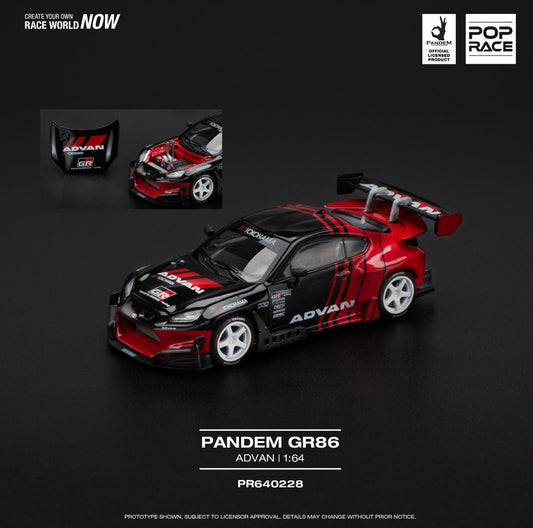 Pop Race 1:64 Toyota PANDEM GR86 ZN8 2022 ROCKET BUNNY ADVAN Openable Front Hood Detailed Engine (PR640228)