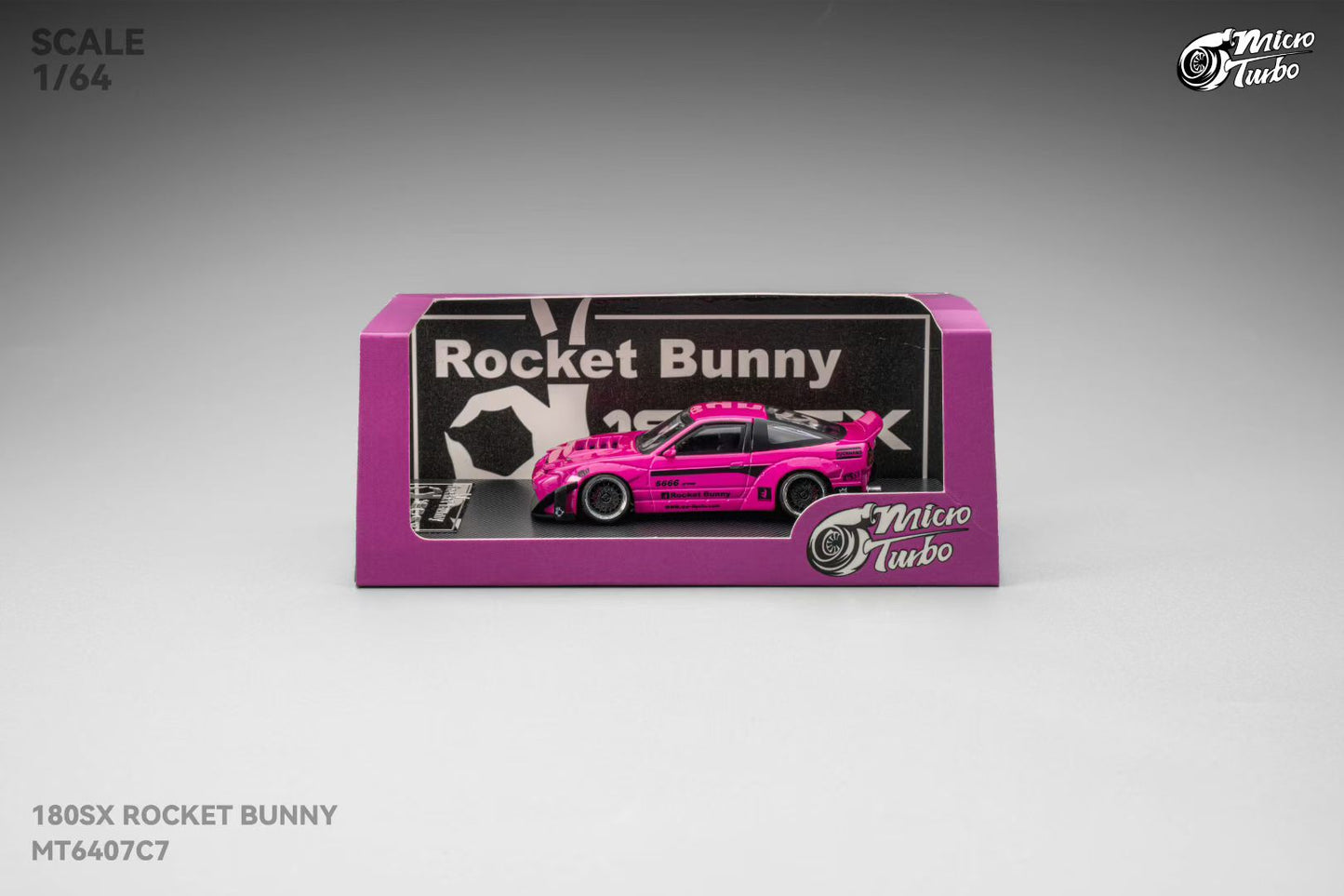 Micro Turbo 1:64 Nissan Silvia S13 180SX Pandem Rocket Bunny Rose Red Folding Lights Detailed Engine Limited 999 Pieces