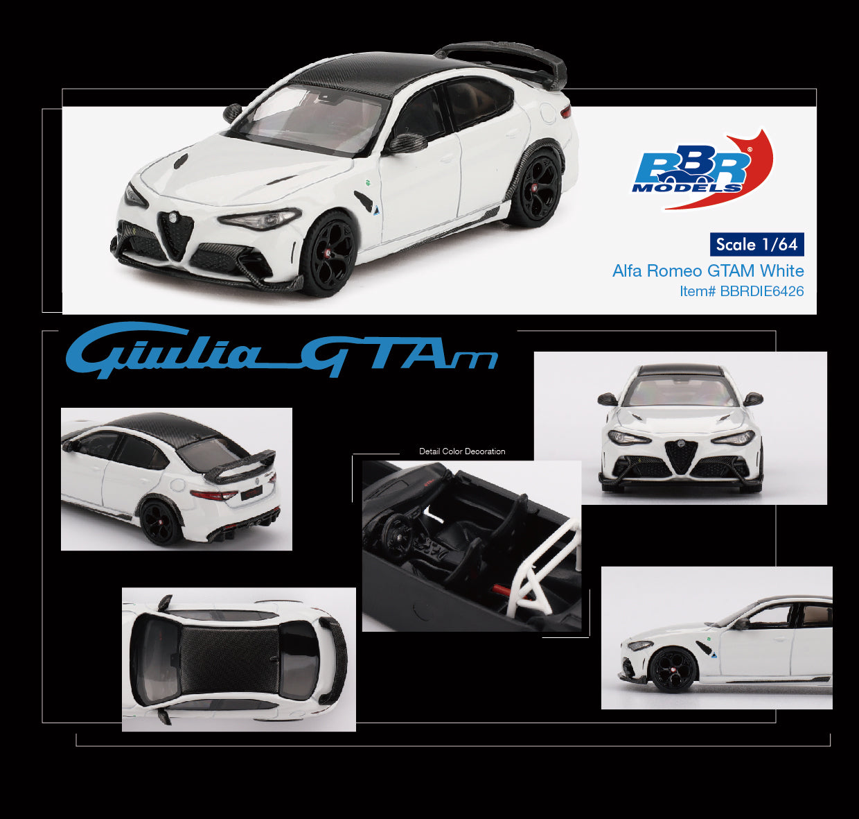 BBR 1:64 Alfa Romeo Giulia GTAm White Official Licensed (BBRDIE6426)