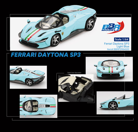 BBR 1:64 Ferrari Daytona SP3 Light Blue Official Licensed (BBRFER64020)