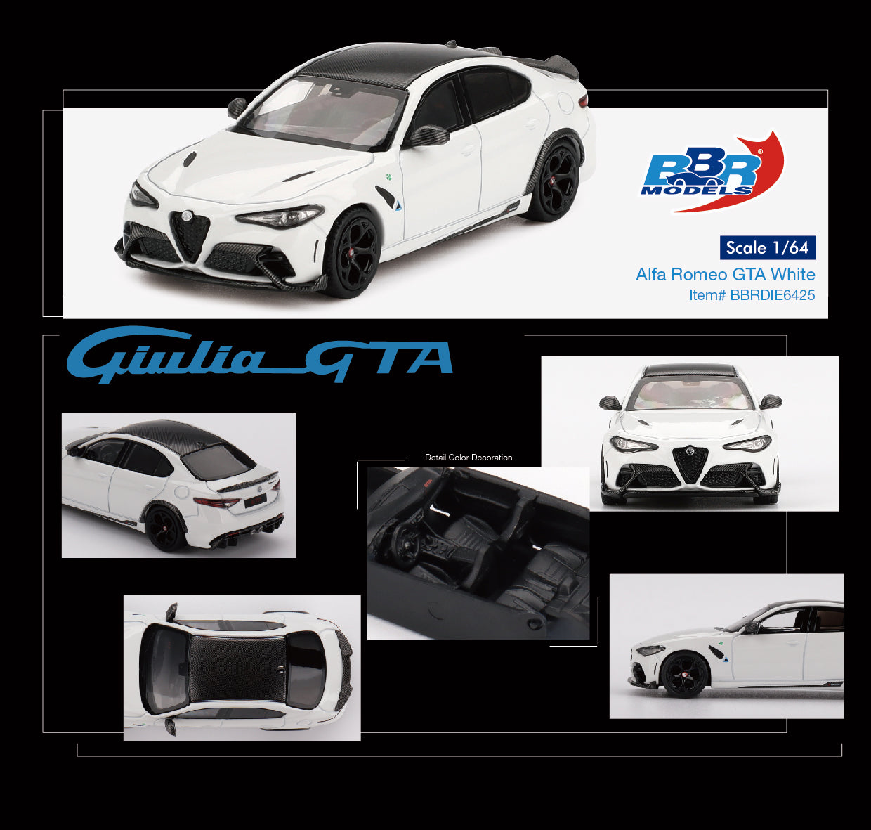 BBR 1:64 Alfa Romeo Giulia GTA White Official Licensed (BBRDIE6425)