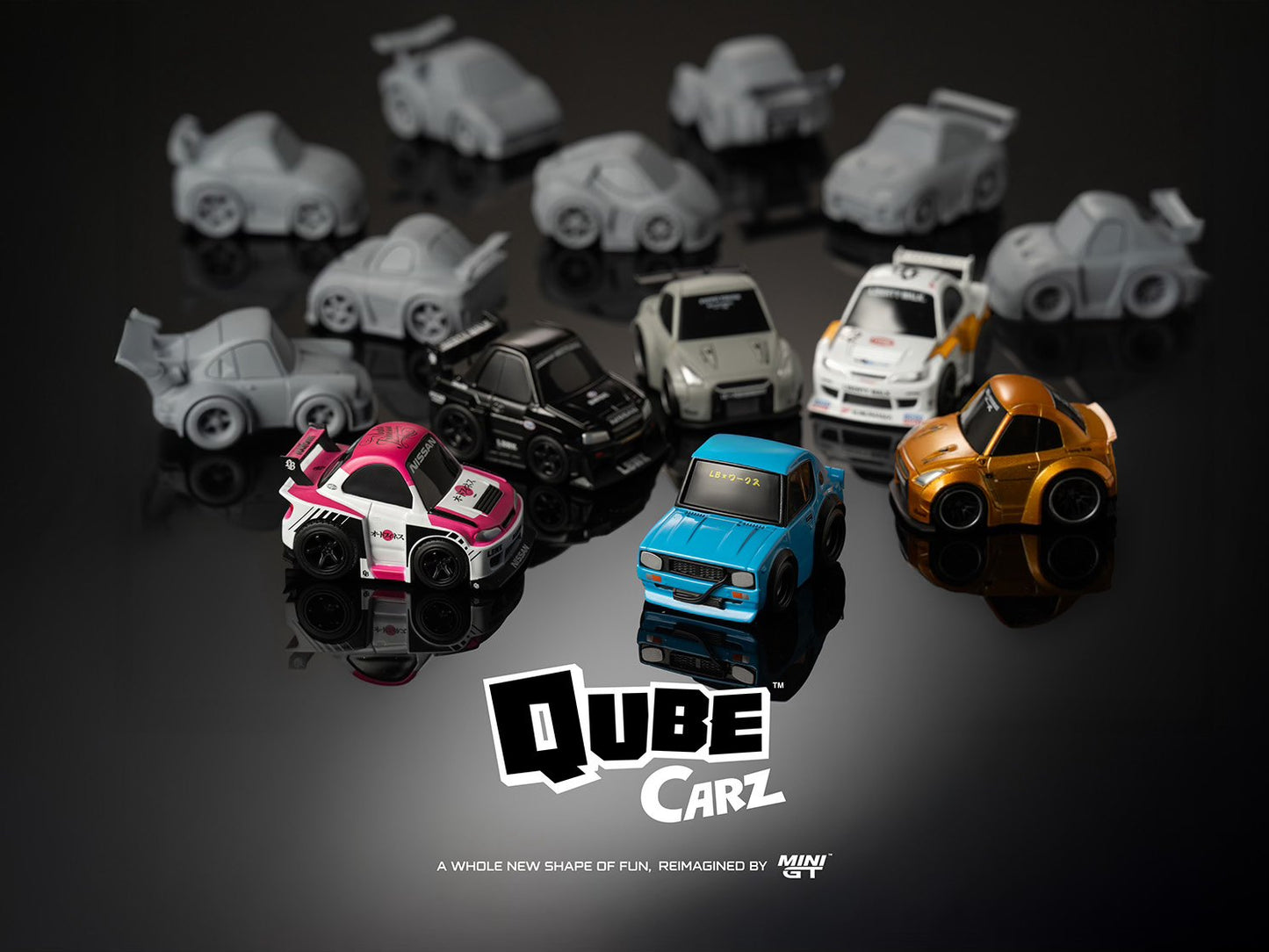 Mini GT 1:64 QubeCarz Nissan LBWK Liberty Walk 6 Cars Full Set in Sealed Box - Chance of a Chase Car (QZ00101-QZ00502)