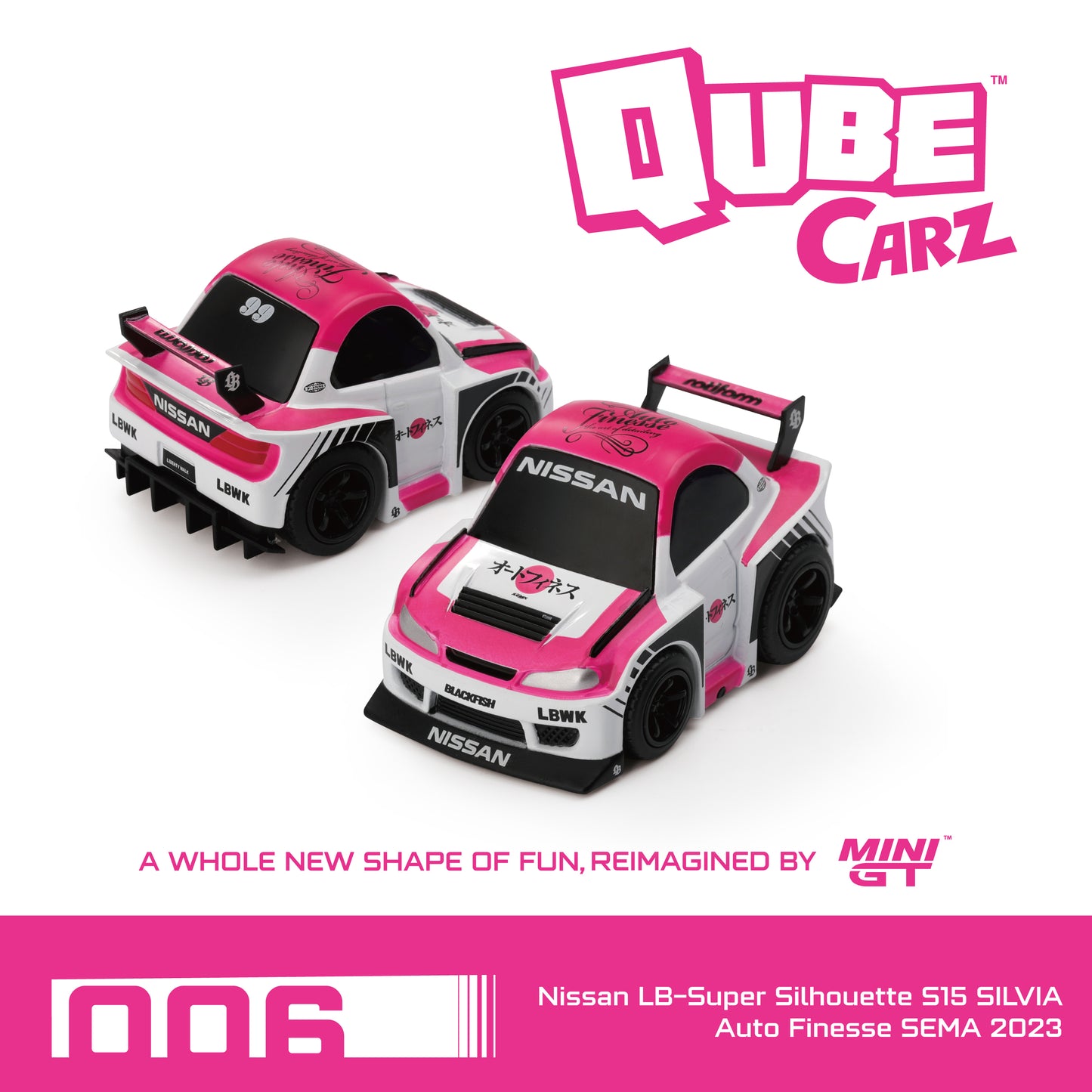 Mini GT 1:64 QubeCarz Nissan LB-Super Silhouette S15 SILVIA Auto Finesse SEMA 2023 /Blister packaging (QZ00502-BL)