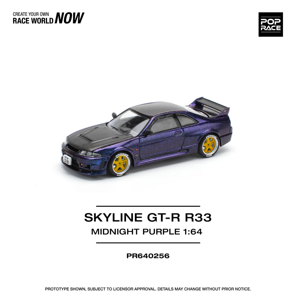 Pop Race 1:64 Nissan Skyline GT-R R33 NISMO 400R Midnight Purple Opening Front and Rear Detailed Engine (PR640256)