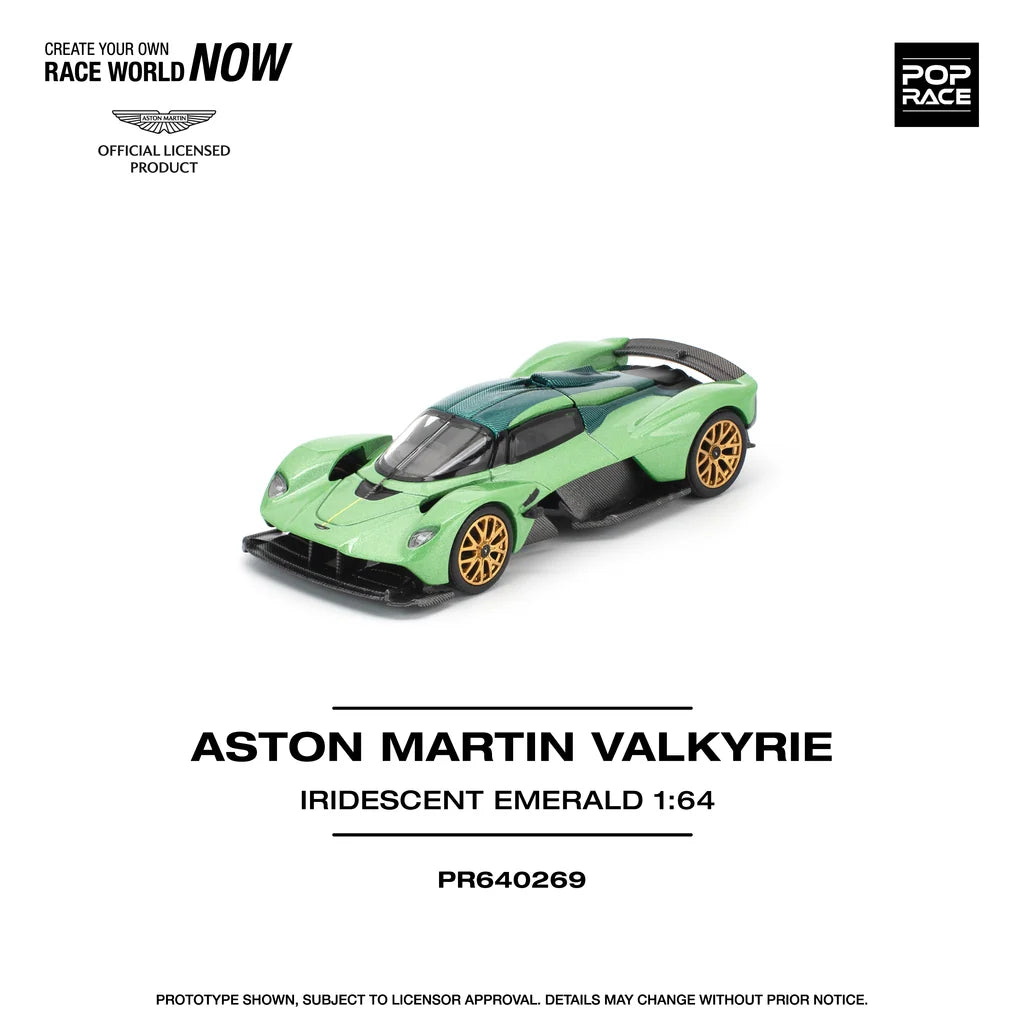 Pop Race 1:64 Aston Martin Valkyrie Iridescent Emerald Green Opening Rear Hood Detailed Engine (PR640269)