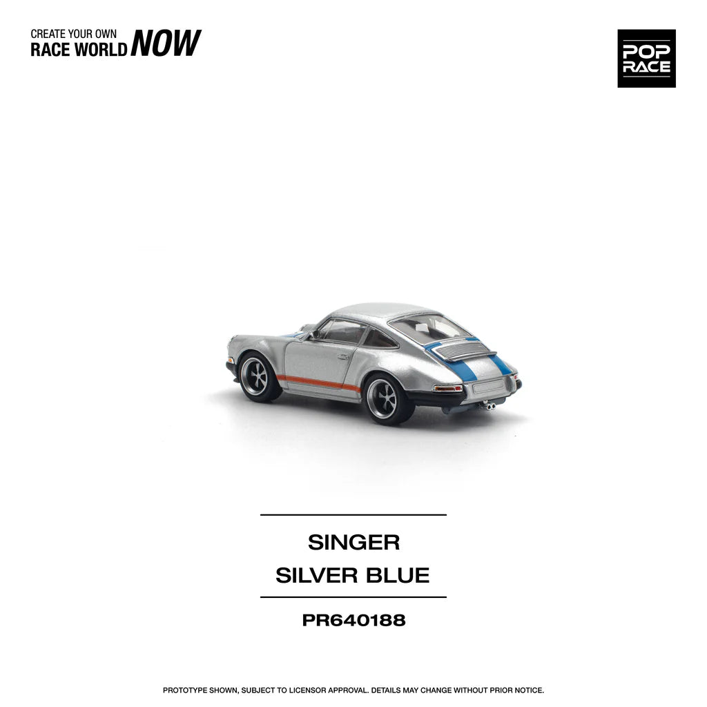 Pop Race 1:64 Porsche 911 964 Coupe Singer Custom Silver Blue (PR640188)