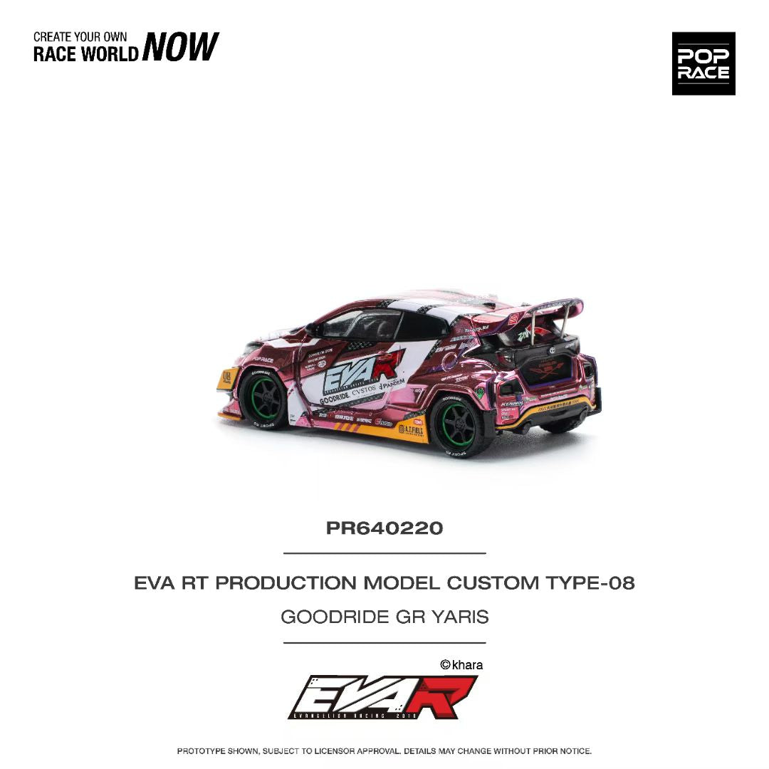 Pop Race 1:64 Toyota GR Yaris EVA RT Production Model Custom Type-08 Good Ride GR Yaris Rocket Bunny Chrome Pink (PR640220)