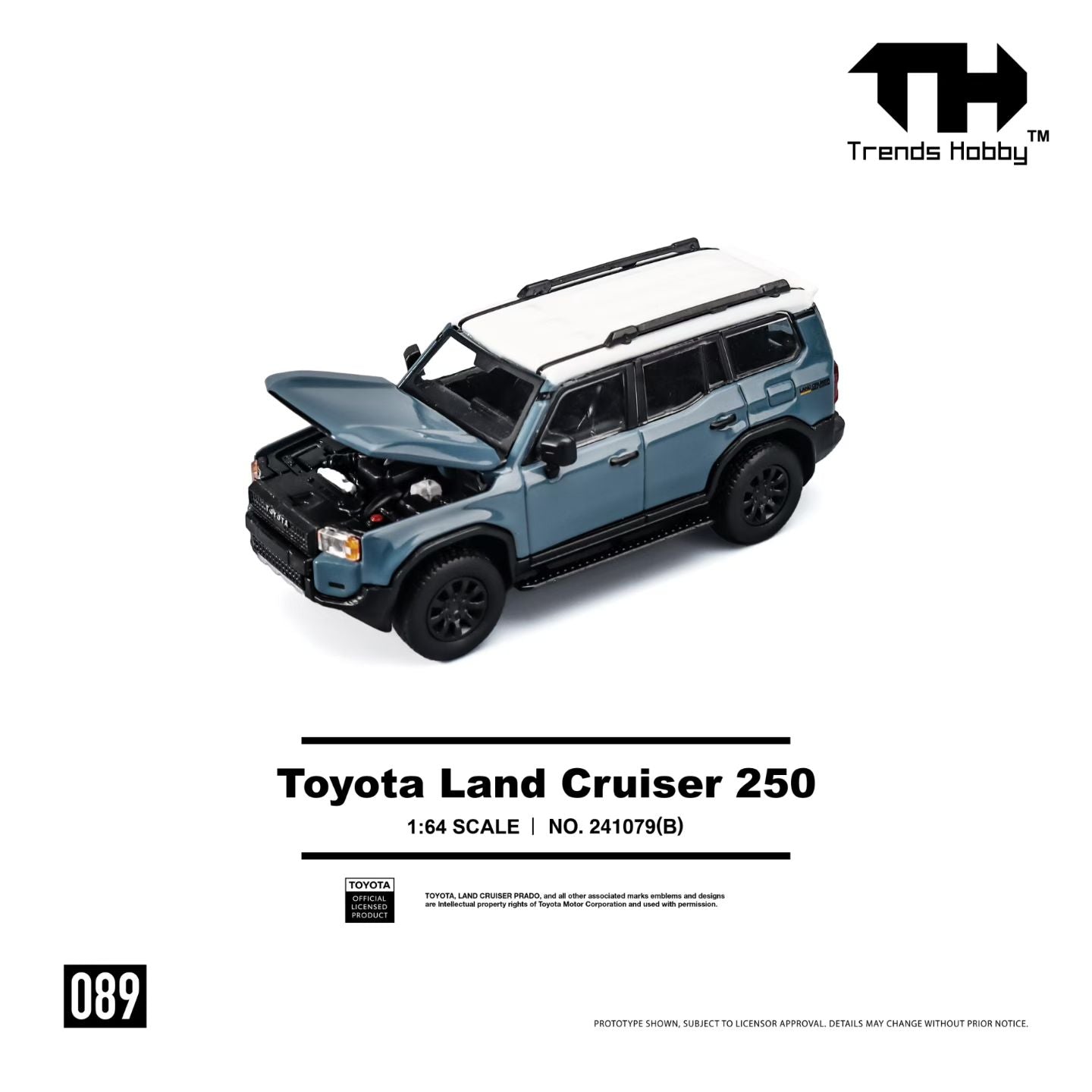 Trends Hobby 1:64 Toyota Land Cruiser 250 Blue Openable Hood Detailed Engine Toyota Official Licensed