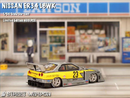 Street Weapon 1/64 Nissan Skyline GT-R R34 ER34 LBWK Super Silhouette #23 Raw Lightening Edition Openable Engine Hood Detailed Engine Limited 499 Pieces