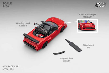 Micro Turbo 1:64 Honda NSX NA1 Race Car Classic Red Limited 999 Pieces (Folding Head Lights + Openable Engine Hood + Removable Detailed Engine)