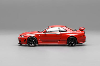 Motorhelix 1:64 Nissan Skyline GT-R R34 Nismo Z-Tune V-Spec-II Nismo Red Openable Front Hood Detailed Engine Official Licensed (Premium Box Packaging)