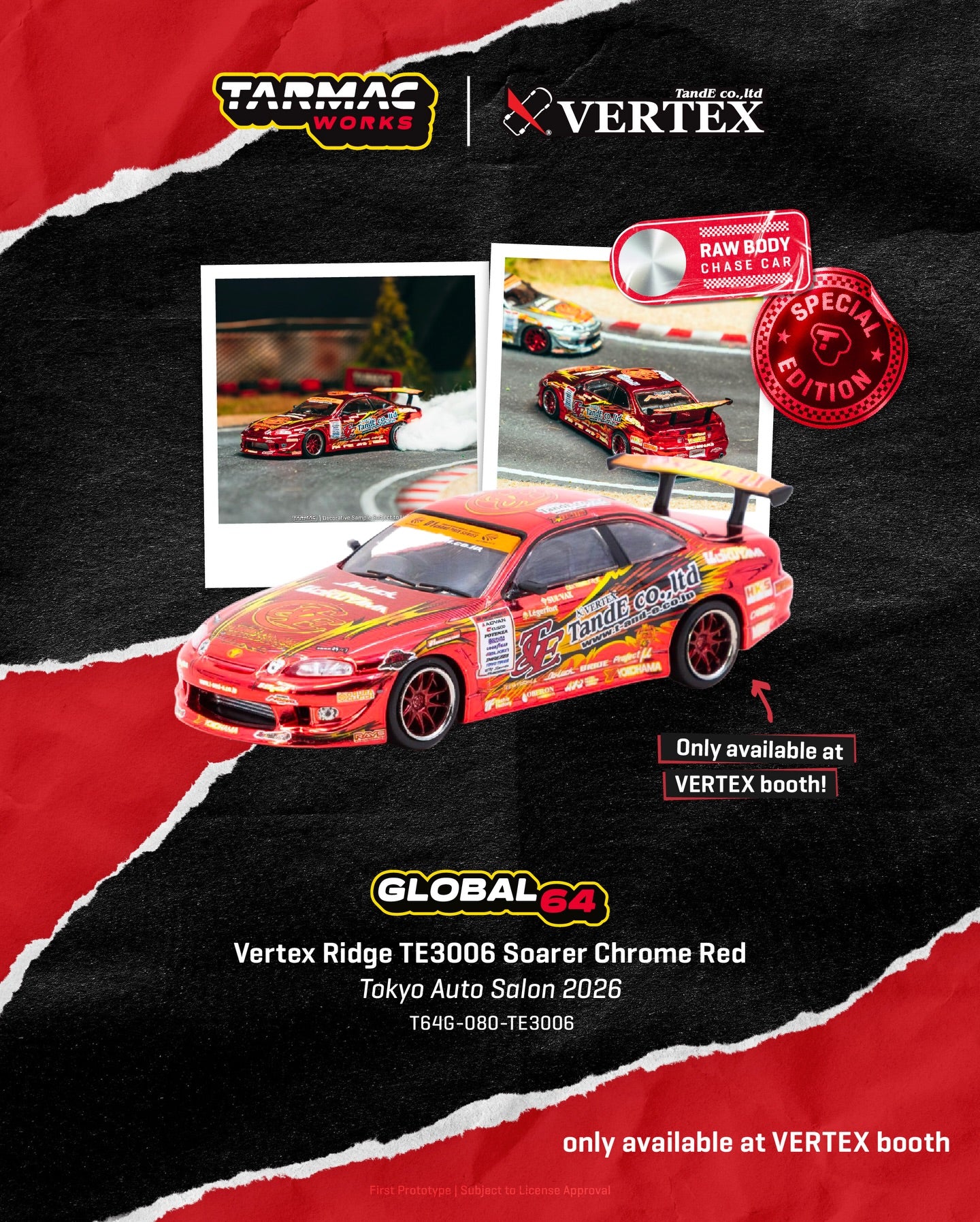 Tarmac Works 1/64 Toyota VERTEX Ridge TE3006 Soarer Chrome Red - Tokyo Auto Salon 2026 Special Edition - Tarmac Works GLOBAL64