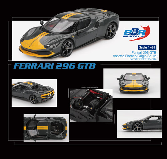 BBR 1/64 Ferrari 296 GTB Assetto Fiorano Grigio Scuro (BBRFER64007)