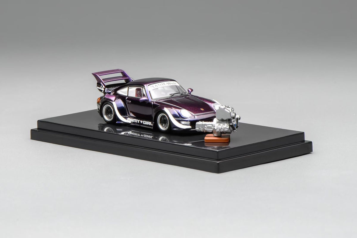 Motorhelix 1:64 RWB 993 Army Girl Purple Includes Magnetic Air-Cooled Engine Display Model
