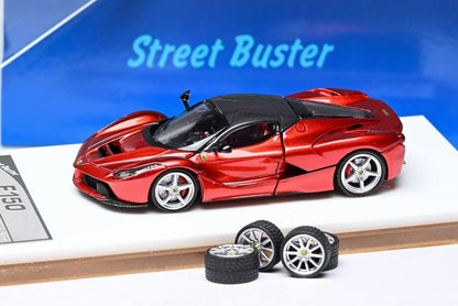 Street Buster 1:64 LaFerrari F150 Coupe Hard Top Rosso Maranello Metallic Red Openable Rear Hood Detailed Engine with Extra Wheel-Set