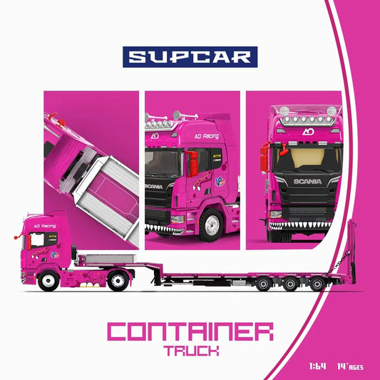 Supcar 1:64 Scania Flat Bed Trailer Transporter Truck Roxy Pink