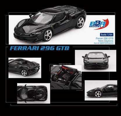BBR 1:64 FERRARI 296 GTB NERO DAYTONA Official Licensed (BBRFER64003)