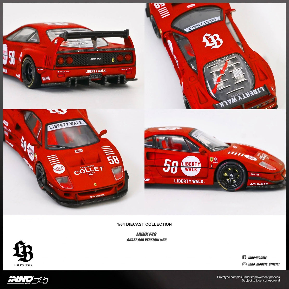 INNO64 1:64 LBWK F40 COLLET White in Premium Box Packaging (Chance of a Red Chase Car) (IN64-LBWKF40-COLLET)