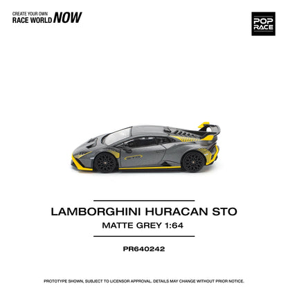 Pop Race 1:64 Lamborghini Huracan STO Matte Grey Opening Front and Rear Detailed Engine (PR640242)
