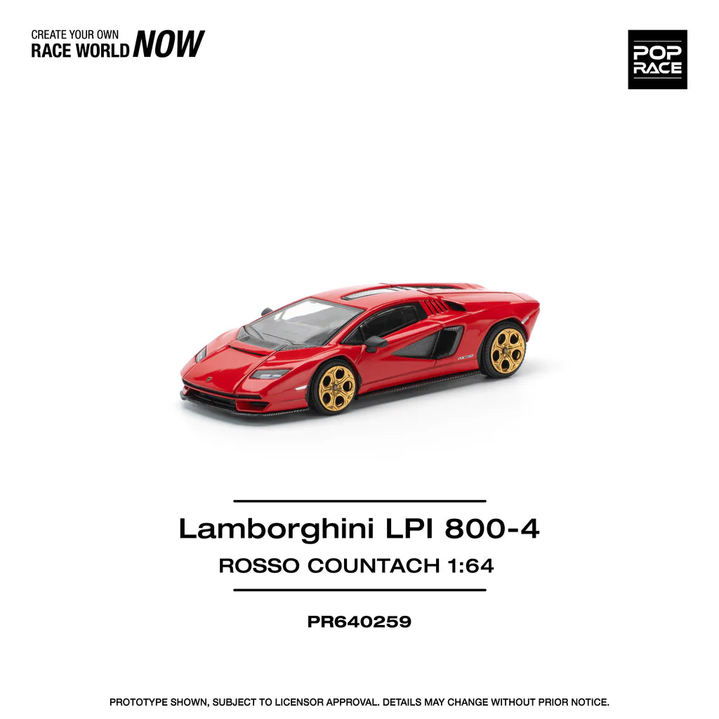 Pop Race 1:64 Lamborghini Countach LPI 800-4 Rosso Red Opening Front and Rear Detailed Engine (PR640259)