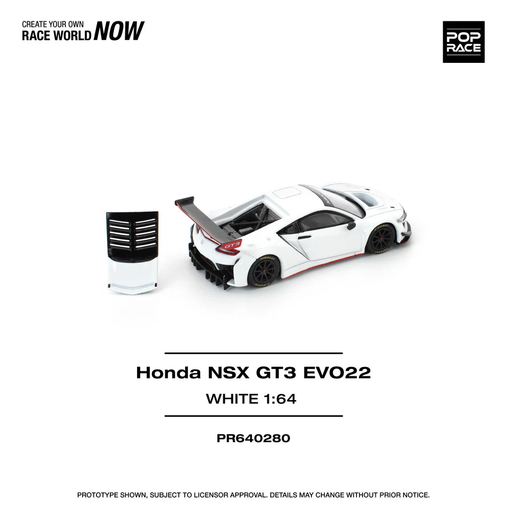 Pop Race 1:64 Honda NSX GT3 EVO22 White Opening Hood Detailed Engine (PR640280)