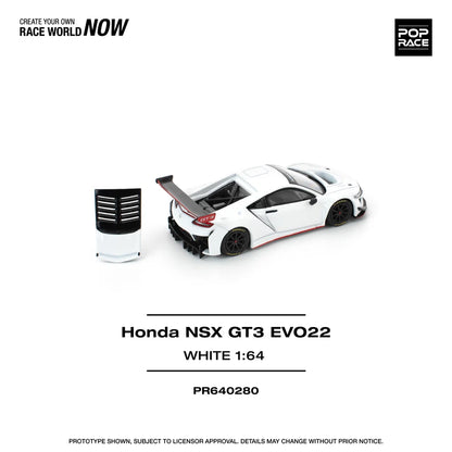 Pop Race 1:64 Honda NSX GT3 EVO22 White Opening Hood Detailed Engine (PR640280)