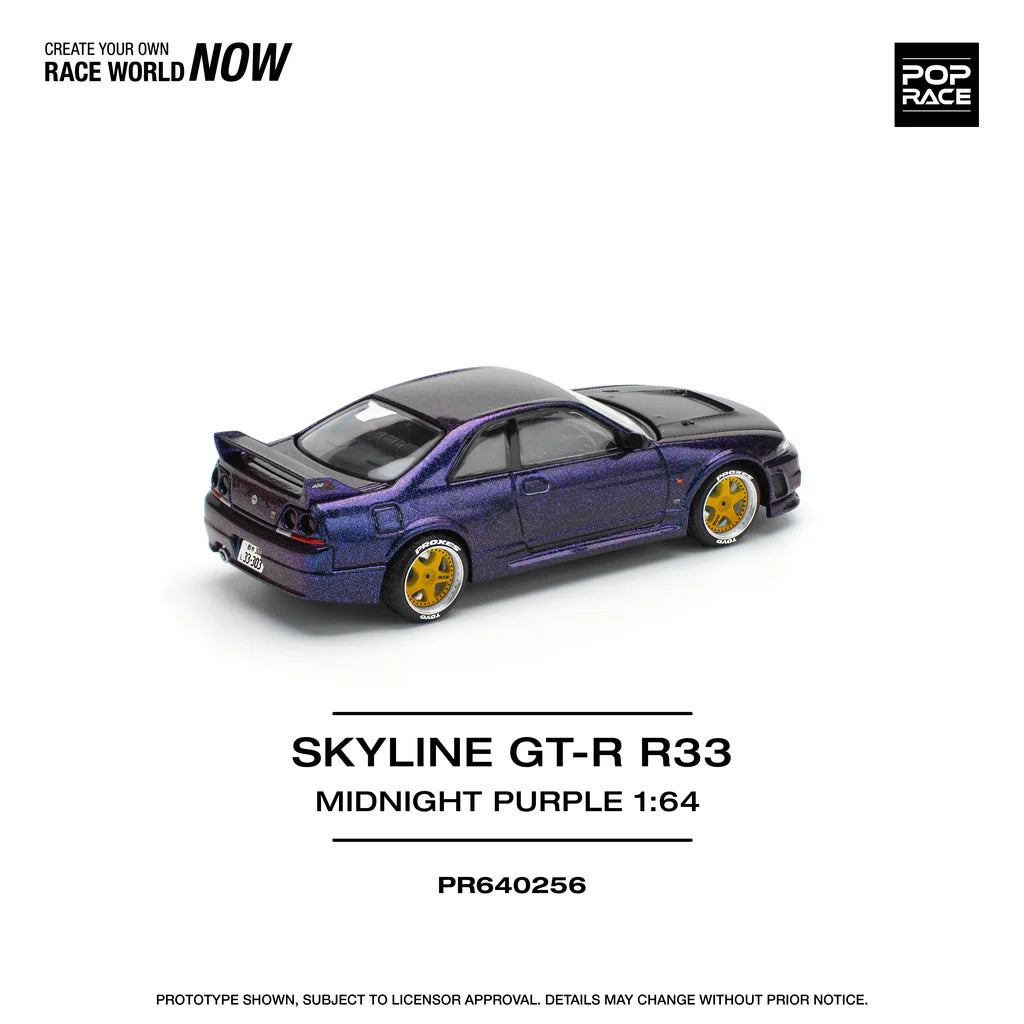 Pop Race 1:64 Nissan Skyline GT-R R33 NISMO 400R Midnight Purple Opening Front and Rear Detailed Engine (PR640256)