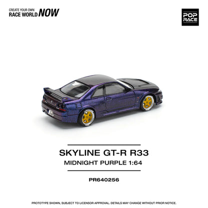 Pop Race 1:64 Nissan Skyline GT-R R33 NISMO 400R Midnight Purple Opening Front and Rear Detailed Engine (PR640256)