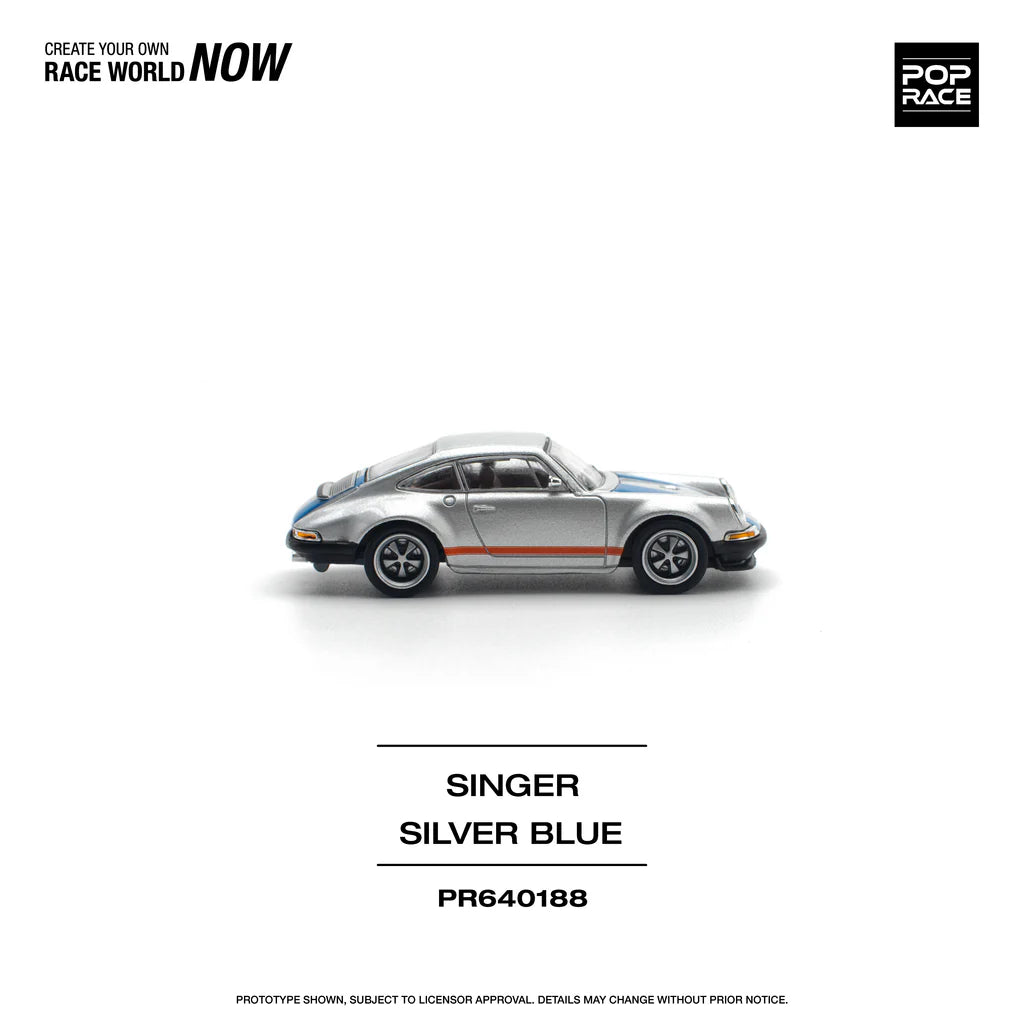 Pop Race 1:64 Porsche 911 964 Coupe Singer Custom Silver Blue (PR640188)