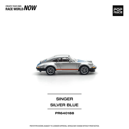 Pop Race 1:64 Porsche 911 964 Coupe Singer Custom Silver Blue (PR640188)