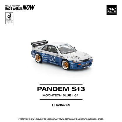 Pop Race 1:64 Nissan Pandem Silvia S13 MOONTECH Rocket Bunny #66 Blue Opening Front Hood Detailed Engine (PR640264)
