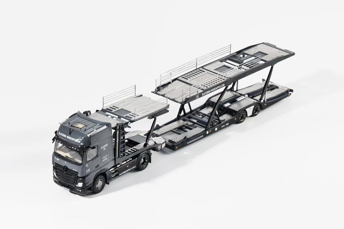Shadow Pro 1:64 Actros 4X2 Sattelzugmaschine Double Deck Trailer Truck Black Bird Works Supply (617)