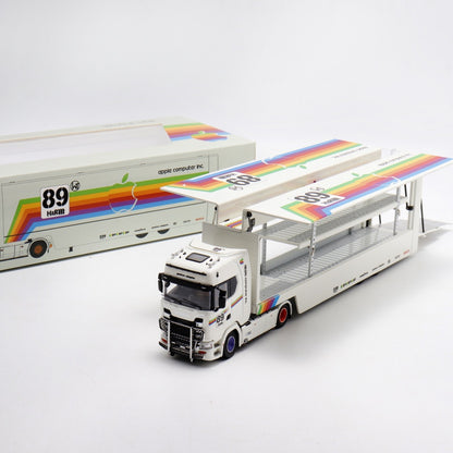 Kengfai X Maxwell 1:64 Scania S-Series 730 V8 Enclosed Double Deck Gull Wings Transporter Lorry Truck Livery White Apple #89 Edition Limited 450 Pieces
