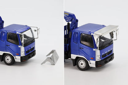 GCD 1:64 Mitsubishi Fuso Fighter Boom Lifter Crane Truck Official Licensed Blue with 2 Bunches of PVC Pipes + 1 Metallic Sun Shade