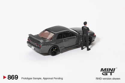 Mini GT 1:64 Nissan Skyline GT-R (R32) Gunmetal W/ Matsuda Figure Tsugio Matsuda Collection (MGT00869-R)