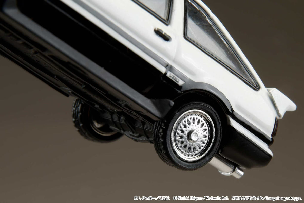 Hobby Japan x JDM64 1:64 Toyota COROLLA LEVIN (AE86) White with Silver Rims / INITIAL D Wataru Akiyama VS Keisuke Takahashi (with 2 Collector Cards)