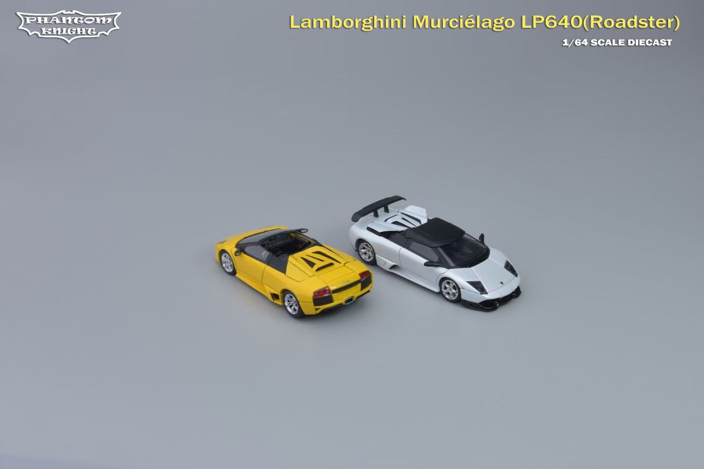 Phantom Knight 1:64 Lamborghini Mucielago LP640 Roadster Soft Top Convertible Roof Yellow (Openable Engine Hood and Air Intake, Magnetic Spoiler and Bumpers)