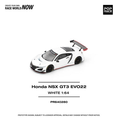 Pop Race 1:64 Honda NSX GT3 EVO22 White Opening Hood Detailed Engine (PR640280)