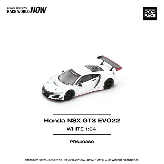 Pop Race 1:64 Honda NSX GT3 EVO22 White Opening Hood Detailed Engine (PR640280)