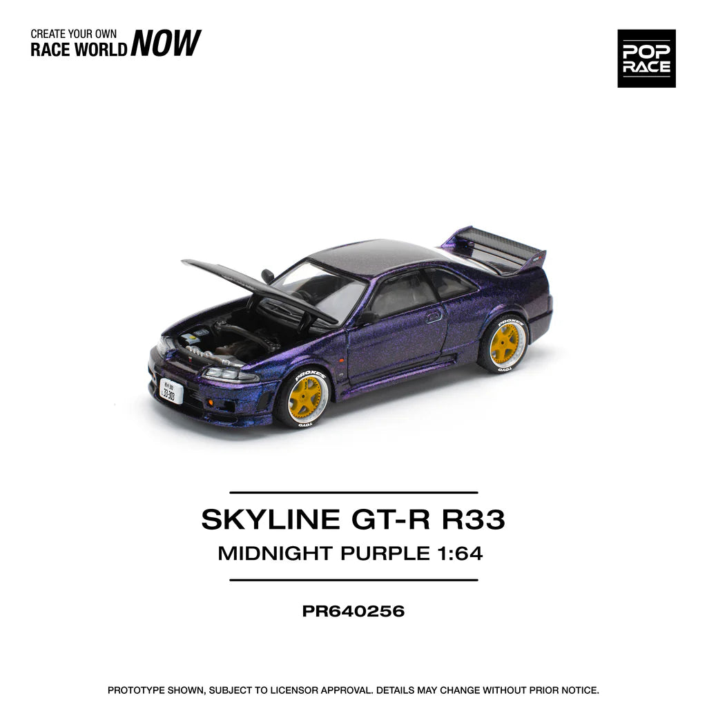 Pop Race 1:64 Nissan Skyline GT-R R33 NISMO 400R Midnight Purple Opening Front and Rear Detailed Engine (PR640256)