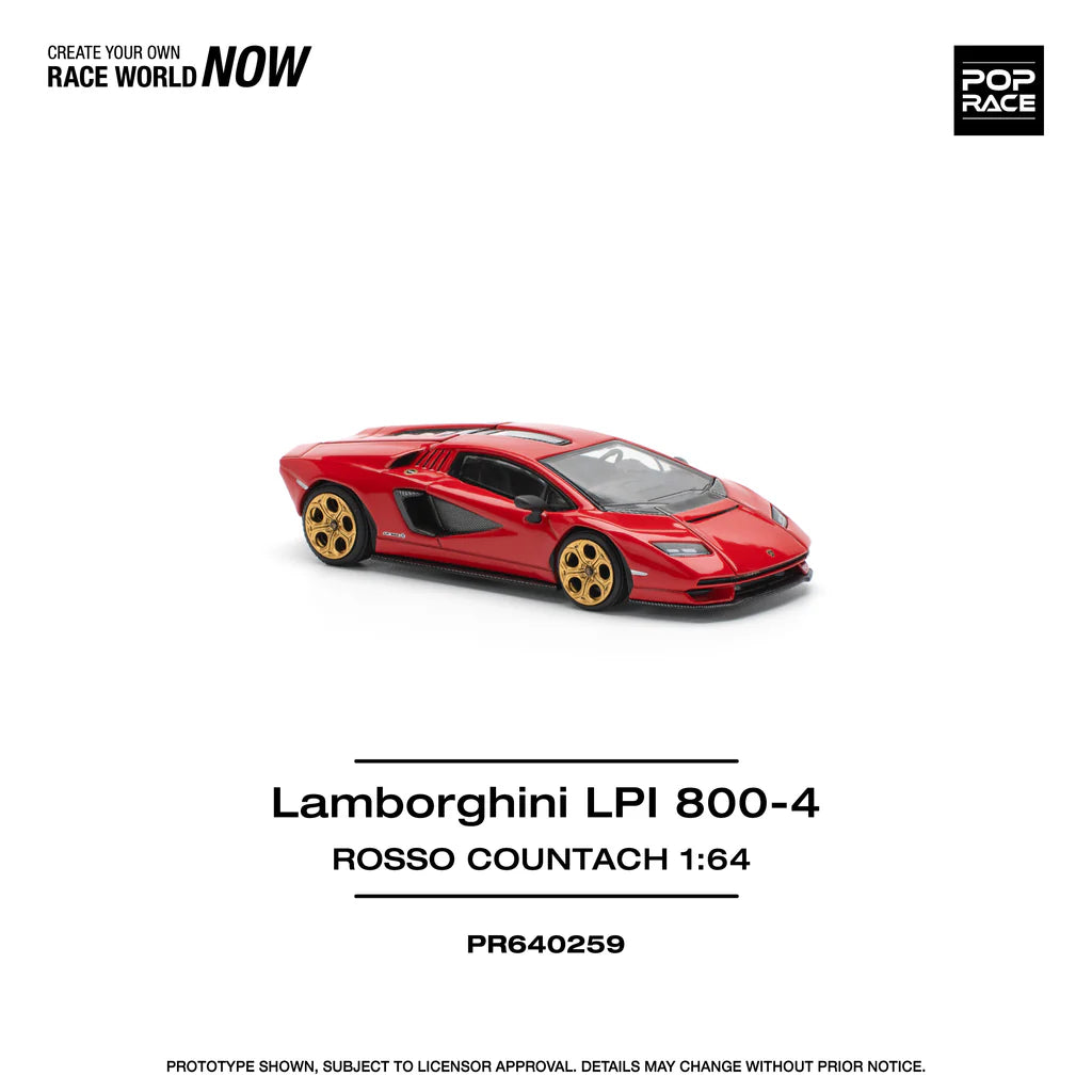 Pop Race 1:64 Lamborghini Countach LPI 800-4 Rosso Red Opening Front and Rear Detailed Engine (PR640259)