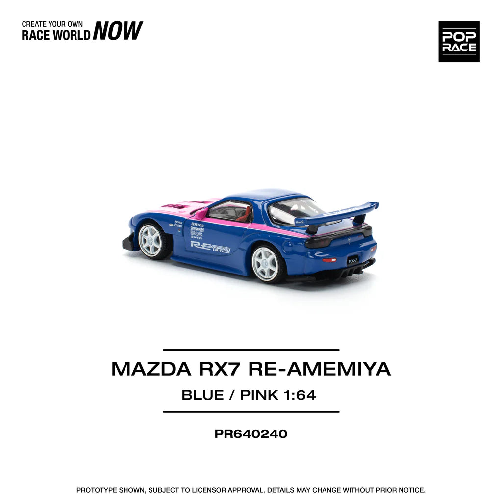Pop Race 1:64 Mazda RX-7 FD3S Re-Amemiya Wide body Blue / Pink Openable Engine Hood (PR640240)