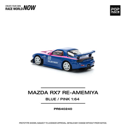 Pop Race 1:64 Mazda RX-7 FD3S Re-Amemiya Wide body Blue / Pink Openable Engine Hood (PR640240)