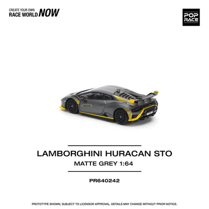 Pop Race 1:64 Lamborghini Huracan STO Matte Grey Opening Front and Rear Detailed Engine (PR640242)
